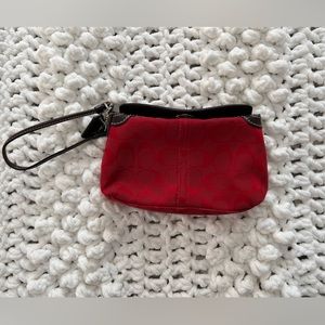 Small Red and Brown Leather Coach Wristlet